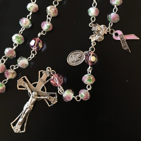 Handmade Jewelry - Breast Cancer Survivor Catholic Rosary - Sterling Silver